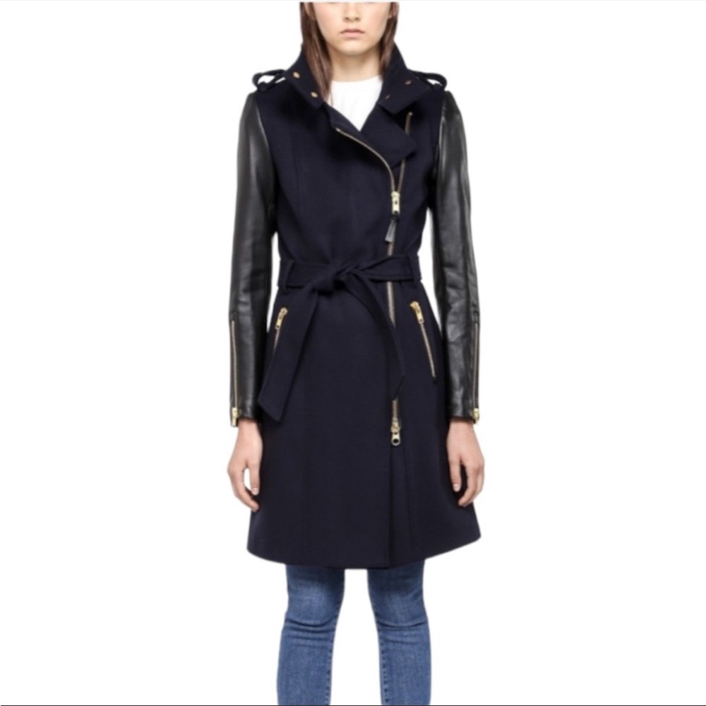 SMALL EUC Mackage Dale Wool Coat with Leather Sleeves